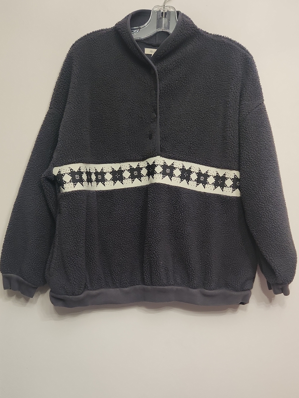 Madewell Women's Charcoal Sherpa Pullover with White Star Band Size M Oversized